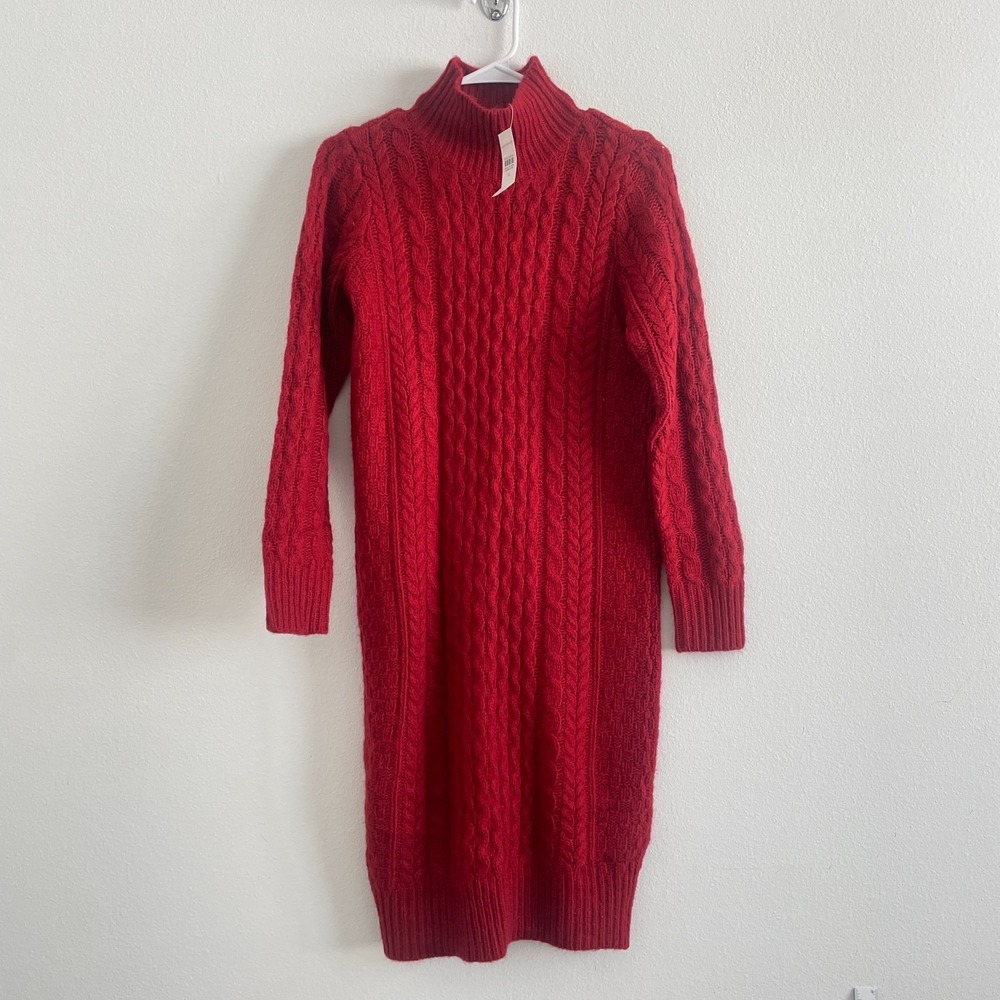 Ann Taylor Sweater‎ Dress Women XS Red Cable Knit Mock Neck Casual Minimalist